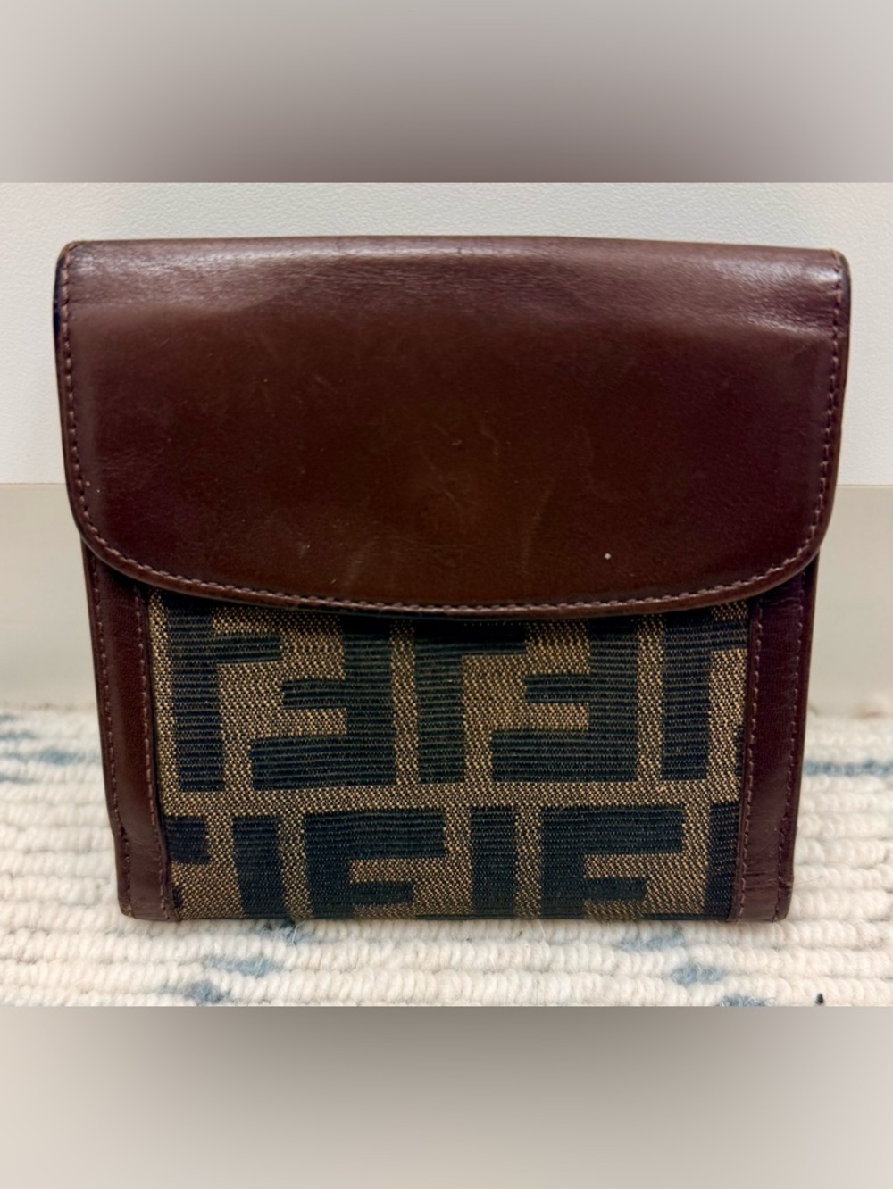 FENDI Vintage Y2K Unisex Brown Zucca FF Monogram Canvas Leather Bifold Wallet
